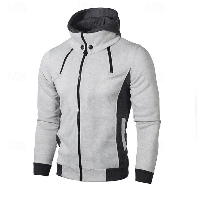 Men's Hoodie Sweatshirt Full Zip Hoodie Light Grey Dark Gray Beige Hooded Color Block Pocket Sports & Outdoor Daily Streetwear Basic Casual Workout Fall Clothing Apparel Hoodies Sweatshirts
