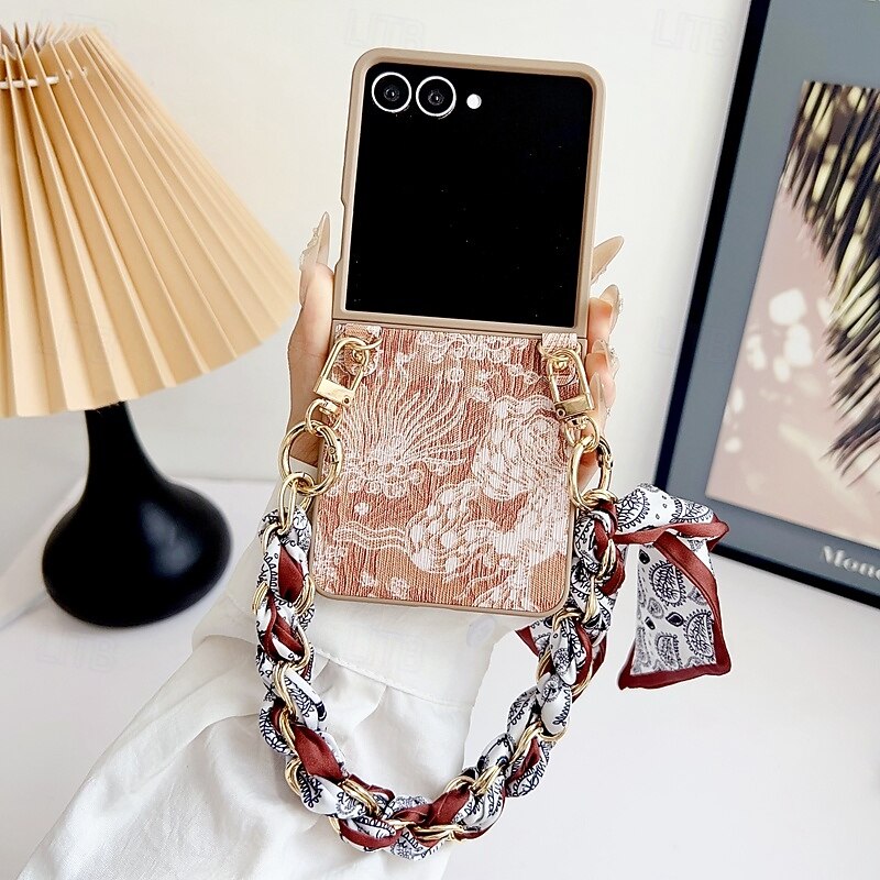 Phone Case For Samsung Galaxy Z Flip 7 Z Flip 6 Z Flip 5 Z Flip 4 Z Flip 3 Back Cover with Lanyard Shockproof Flower Floral4