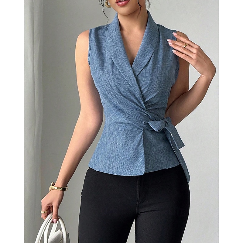 Women's Shirt Texture Blouse Summer Tops Plain Daily Stylish Basic Short Sleeve V Neck Regular Tops Work Daily Holiday Tunic Blue Spring Fall