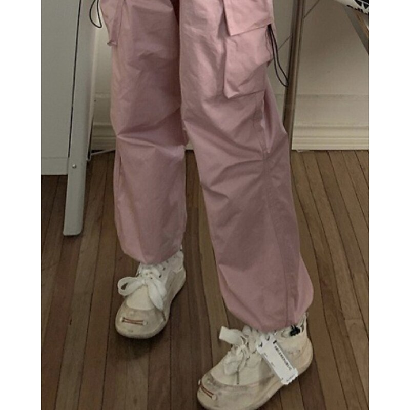 Women's Cargo Pants Slacks Streetwear Casual Full Length Natural Plain Pocket Elastic Drawstring Design Comfortable Street Daily Wear Weekend claret Apricot Grey Black Fall Regular Fit2