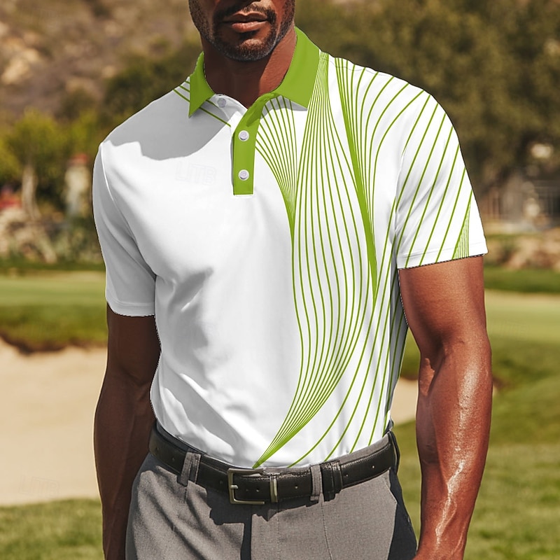 Men's Golf Line Polo Sports Polo Shirts Short Sleeve Polo Shirts Collared Shirts Casual Athleisure Buttons Summer Black Red Blue3