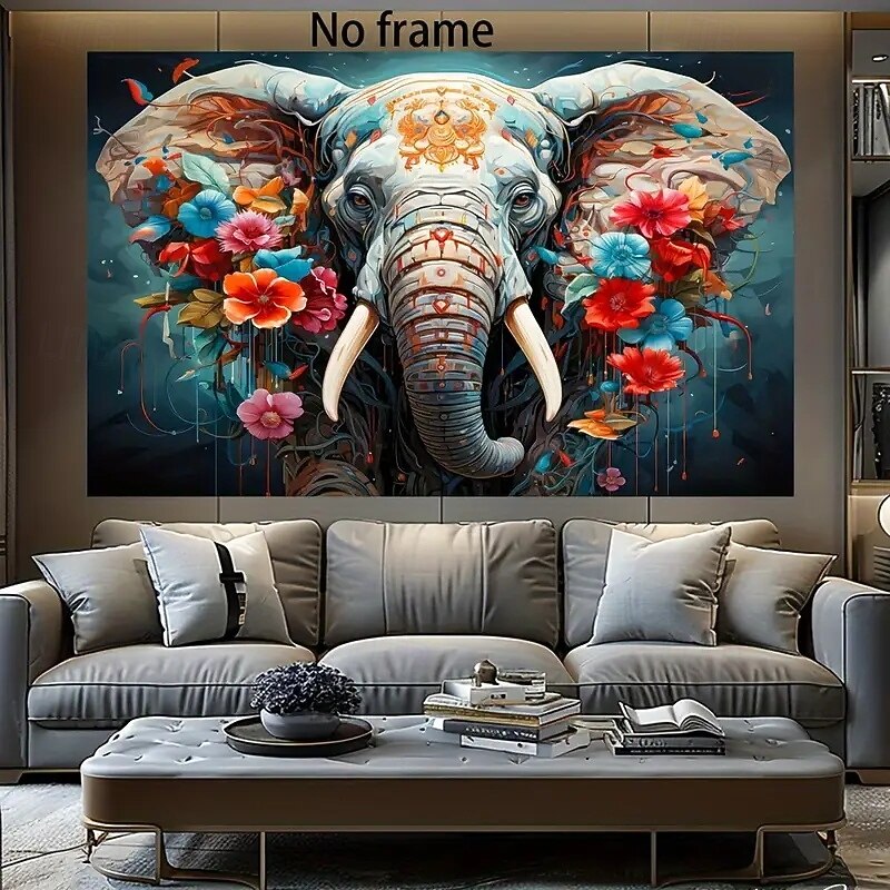 1 frameless modern art elephant animal cute canvas painting suitable for modern canvas posters in living rooms bedroom and living room decorations2