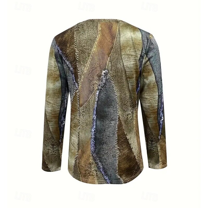 Women's T shirt Crew Neck Long Sleeve Tunic Ombre Graphic Abstract Vintage Stylish Classic  Regular Tops Daily Weekend Print Blue Orange Brown Spring Fall4