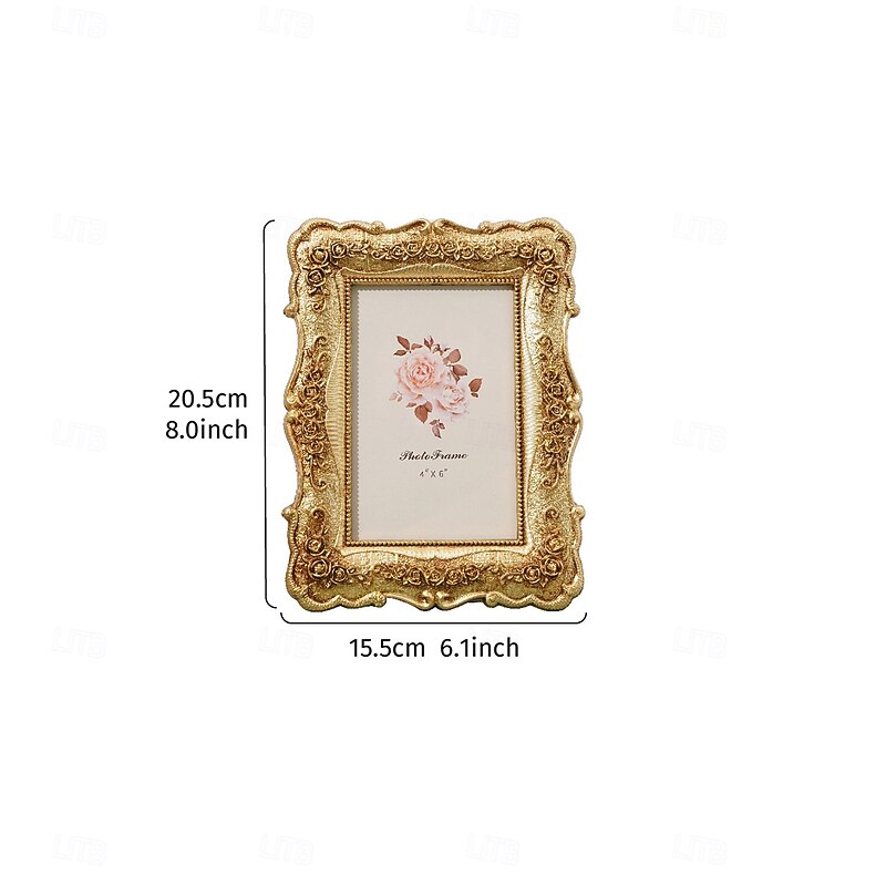 e Gold Rose Embossed Photo Frame, Vintage Rectangular Resin Picture Frame with 3D Floral Design, Decorative Display Frame for Home, Portraits, or Photography Props2