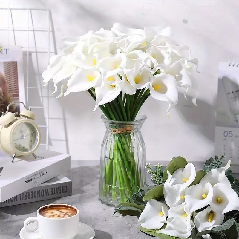 20 Bundles Artificial Lily, Calla Lily, and Lotus Flower Stems in 18 Colors, Realistic Faux Flowers for Valentine's Day, Mother's Day, Wedding Bouquets, Photography Props, Outdoor and Indoor Decor2