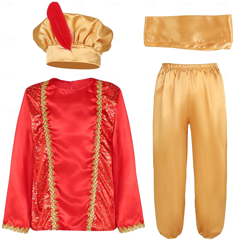 Fairy Tale Arabian Nights Prince Aladdin Cosplay Costume Outfits Storybook Characters Traditional Movie Cosplay for Boys' Kid's Halloween Carnival World Book Day Performance Educational Dress Up2