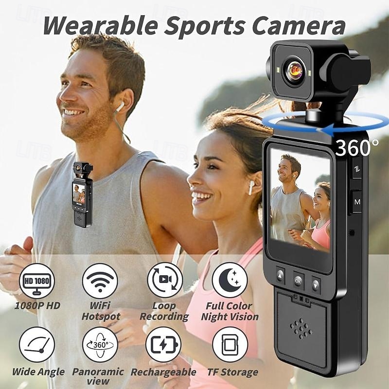 1080P Portable Video Recorder with 1.54 Screen WIFI 360 rotatable lens Night Vision Video & Photo Recording Built-in Fill Light Ideal for Sports & Security Surveillance3