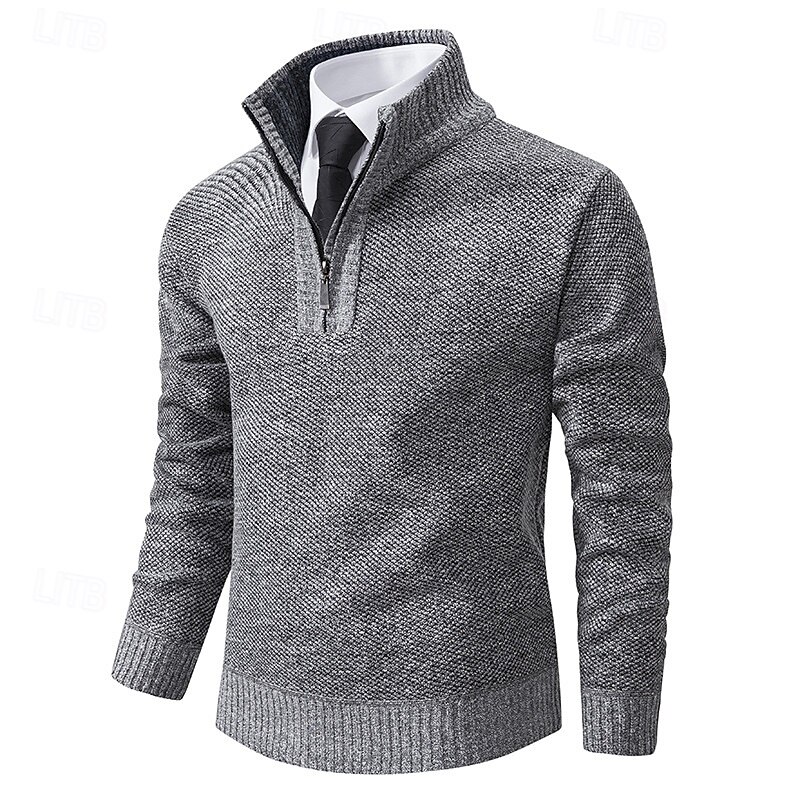 Men's Pullover Sweater Jumper Ribbed Knit Regular Tops Knitted Slim Fit Plain Standing Collar Knitwear Modern Contemporary Casual Daily Wear Clothing Apparel Fall Winter Wine Blue L XL 2XL3