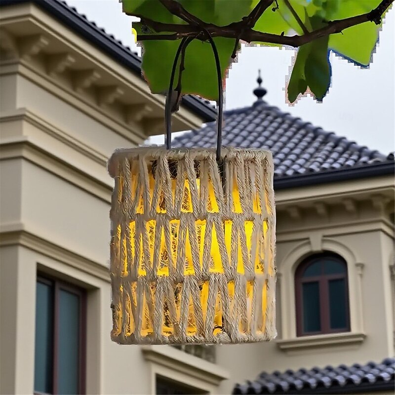 Outdoor Solar Lanterns Courtyard Hand-Held Rattan Woven Lamp Camping Lamp Garden Villa Outdoor Solar Handmade Woven Hanging Lamp  1PC4