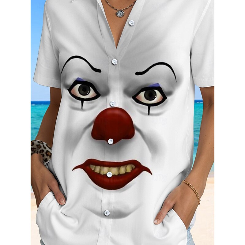 Women's Shirt Long Sleeve Button Down Blouse Graphic 3D Vintage Tropical Daily Short Sleeve Shirt Collar Regular Tops Daily White Yellow Pink Blue Green Summer Spring3