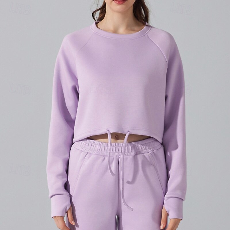 Women's Outdoor Sweatshirt Windproof Soft Drawstring Long Sleeve Sports Solid Color Top For Gym Gym Workout Fitness Loose Fit Activewear2