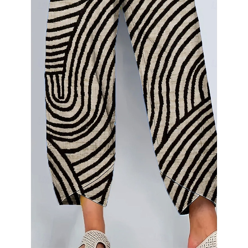 Women's Wide Leg Chinos Baggy Pants Vacation Vintage Ethnic Style Ankle-Length High Waist Graphic Geometric Polka Dot Drawstring Patchwork Printing Breathable Inelastic Outdoor Vacation Street Light3