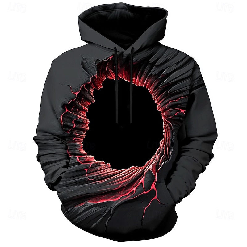 Men's Optical Illusion 3D Hoodies Sweatshirt Fashion Exaggerated Long Sleeve Crew Neck Holiday Streetwear Black 1 Black Drawstring Fall Winter Designer