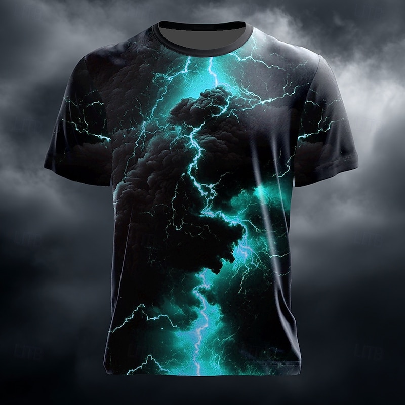 Men's Optical Illusion Lightning 3D T Shirt Short Sleeve T shirt 3D Print Crew Neck Shirt Fashion Exaggerated Daily Party Street Casual Yellow Royal Blue Blue Summer Spring All Seasons Clothing4