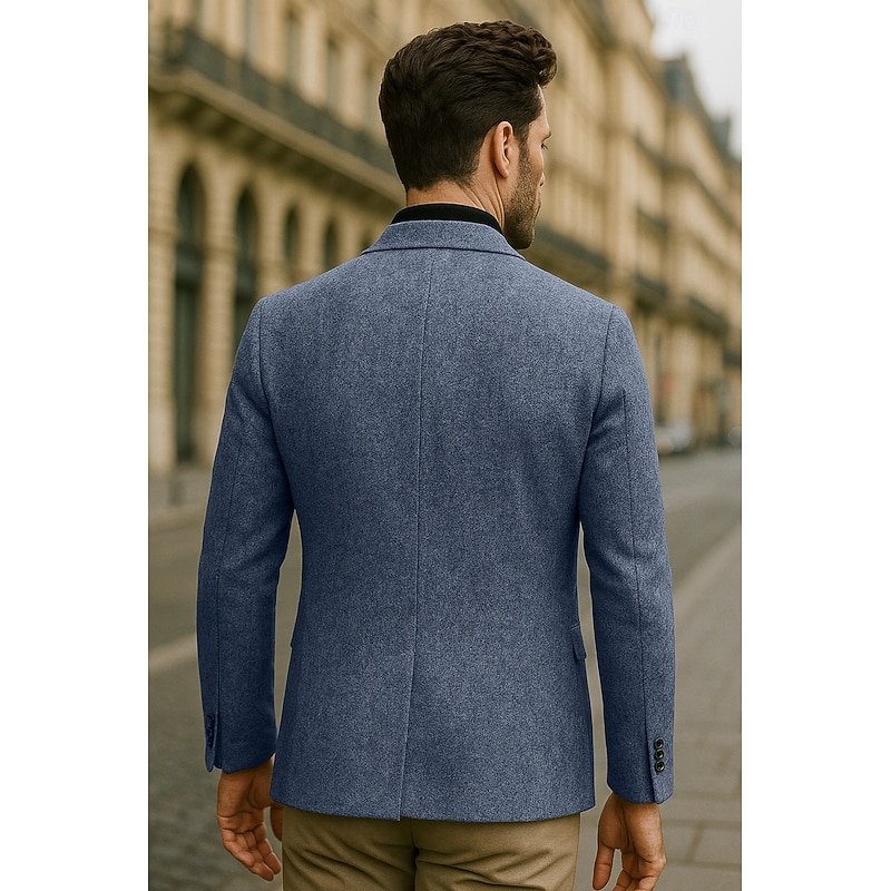 Men's Blazer Jacket School Office Work Elegant Fashion Spring Fall Wool Blend Solid Color No-Iron Single Breasted Two-button Blazer Blue Gray2
