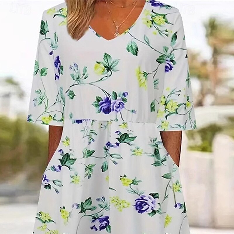 Women's Normal Jumpsuit Streetwear Floral Short Sleeve Wide Leg V Neck Pocket Print Street Daily Regular Fit White Summer2