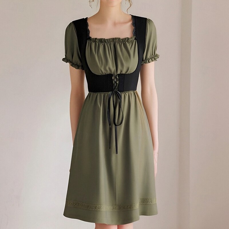 Retro Vintage Medieval Renaissance Long Length Dress Fancy Dress Women's Halloween Masquerade Theme Party Renaissance Fair Festival Adults' Dress