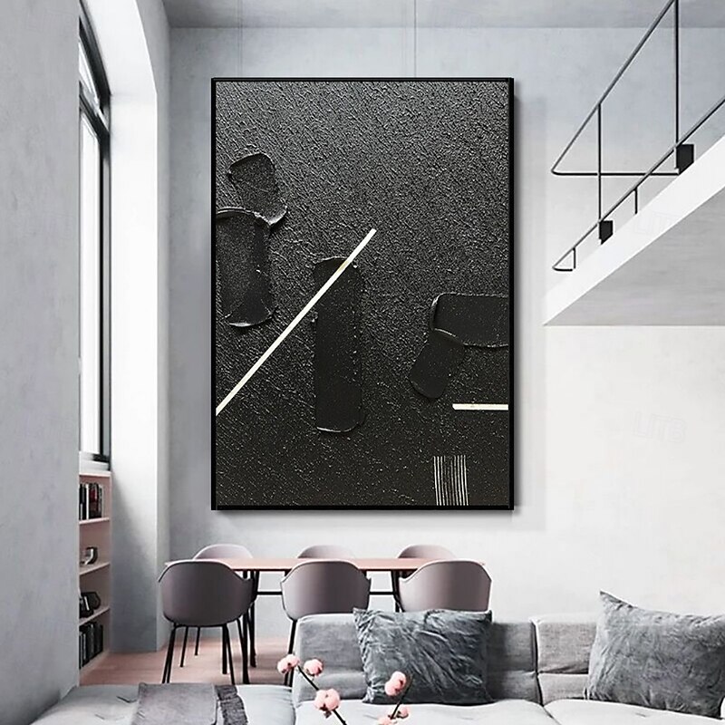 Handmade Oil Painting Canvas Wall Art Decoration Black Frosted Texture Simple Abstract for Home Decor Stretched Frame Hanging Painting/Rolled Frameless Unstretched Painting4
