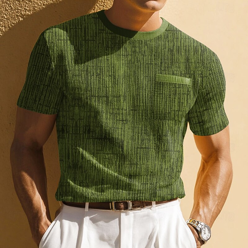 Men's Geometric Waffle Shirt Short Sleeve T shirt 3D Print Crew Neck Shirt Fashion Daily Designer Street Casual Daily Blue Green Gray Summer Spring Clothing Apparel S M L XL XXL XXXL2