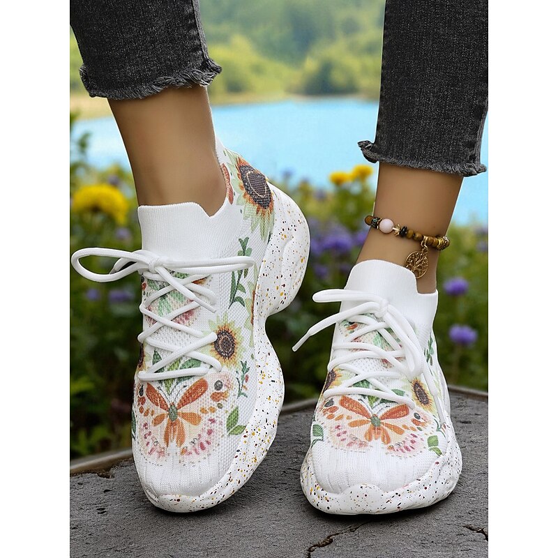 Women's Floral Flyknit Sneakers with Butterfly Print – Lightweight Breathable Casual Shoes for Gardening, Walks, Running and Fitness4