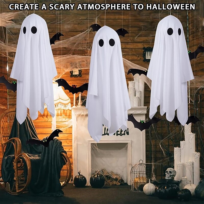 Halloween Decorations Outdoor, Halloween Hanging Decorations Ghost Decor, White Cloth Hanging Ghost, Indoor Halloween Decor Outside, Flying Ghost Halloween Party Decor Front Porch Yard Garden2