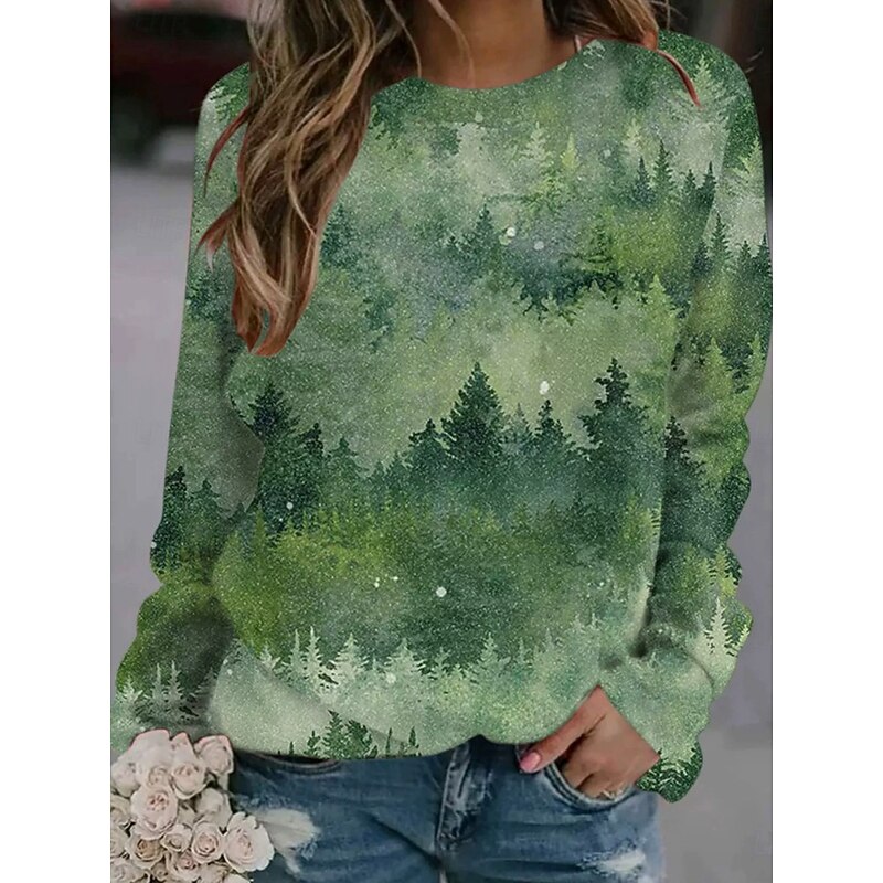 Women's Sweatshirts Floral Graphic Dandelion Casual Long Sleeve Crew Neck Regular Tops Street Dailywear Casual Print Light Green Dark Green Light Blue Spring Fall Winter3