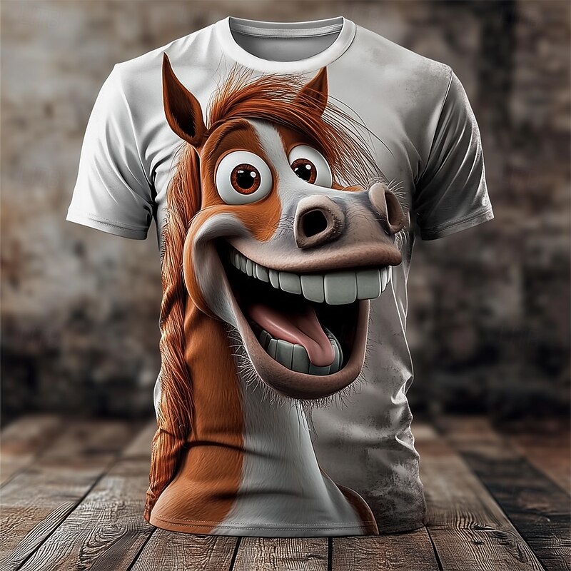 Men's Animal 3D Funny T Shirt Short Sleeve T shirt 3D Print Crew Neck Shirt Exaggerated Designer Party Street Casual White 1 White 2 White 3 Summer Spring All Seasons Clothing Apparel S M L XL XXL