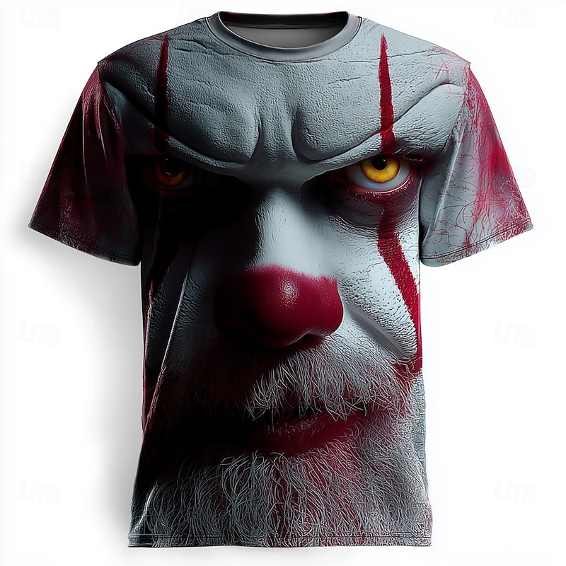 Halloween Men's Optical Illusion 3D T Shirt Short Sleeve T shirt 3D Print Crew Neck Shirt Exaggerated Designer Horror Party Street Holiday White Red Gray Summer Spring All Seasons Clothing Apparel S2