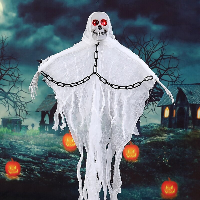 2 Pcs 85cm Halloween decoration chains hanging ghosts, skulls, gauze, grimace, glowing sound, indoor and outdoor courtyard gatherings, terrifying and eerie atmosphere, decorative lights3