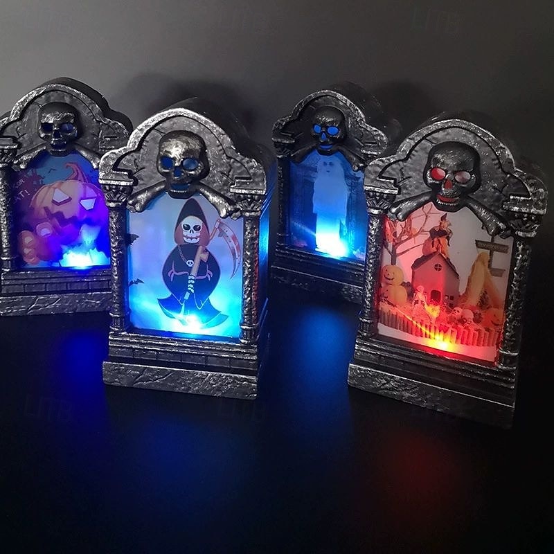 3/6 Pcs Halloween LED Graveyard Tombstones Halloween Headstone Light Skull Graveyard Lamp Halloween Decor Halloween Yard Headstone Spooky Haunted House Decoration