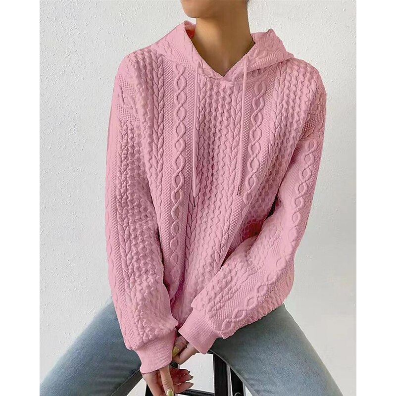 Women's Texture Sweatshirt Pullover Hoodie Sweatshirt Plain Streetwear Casual Comfy Long Sleeve Hooded Regular Tops Street Holiday Going out Black White Pink Fall