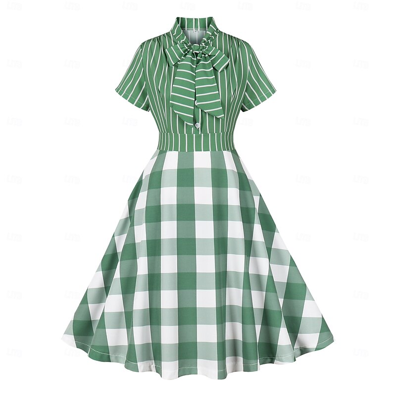 Retro Vintage 1950s Rockabilly Midi Swing Dress Flare Dress Shirt Dress Fit and Flare Plaid Fancy Dress Women's Masquerade Vacation Casual Retro Theme Party Adults Dress Spring & Summer