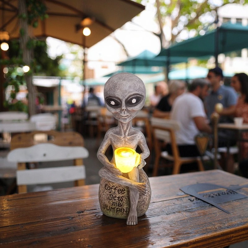 1 Pc Outdoor Solar Alien Drinking Coffee Cycling Decorative Light Courtyard Garden Lawn Path Landscape Light