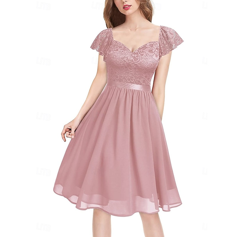 Women's Mini Dress Lace Dress Cocktail Dress Wedding Guest Dress Chiffon Elegant Fashion Modern Outdoor Cocktail Party Regular Fit Plain Short Sleeve V Neck Black Pink Dark Blue Summer Spring Fall3