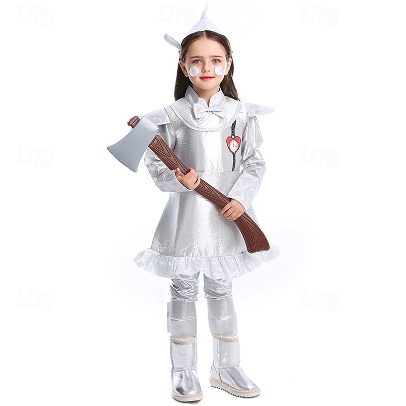 The Wizard of Oz Fairy Tale Tin Man Dress Costume Storybook Characters Movie Cosplay for Girls' Kid's Halloween Carnival World Book Day Performance Educational Dress Up School Event Dress Up