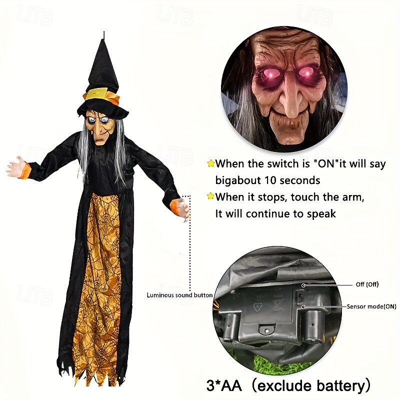 Motion-Activated Witch and Sound Sensing Halloween Bar Scene Decoration for Haunted House Atmosphere4
