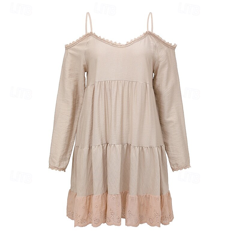 Women's Mini Dress Boho Dress Western Dress Classic Modern Outdoor Vacation Daily Regular Fit Plain Long Sleeve Spaghetti Strap Apricot Summer4