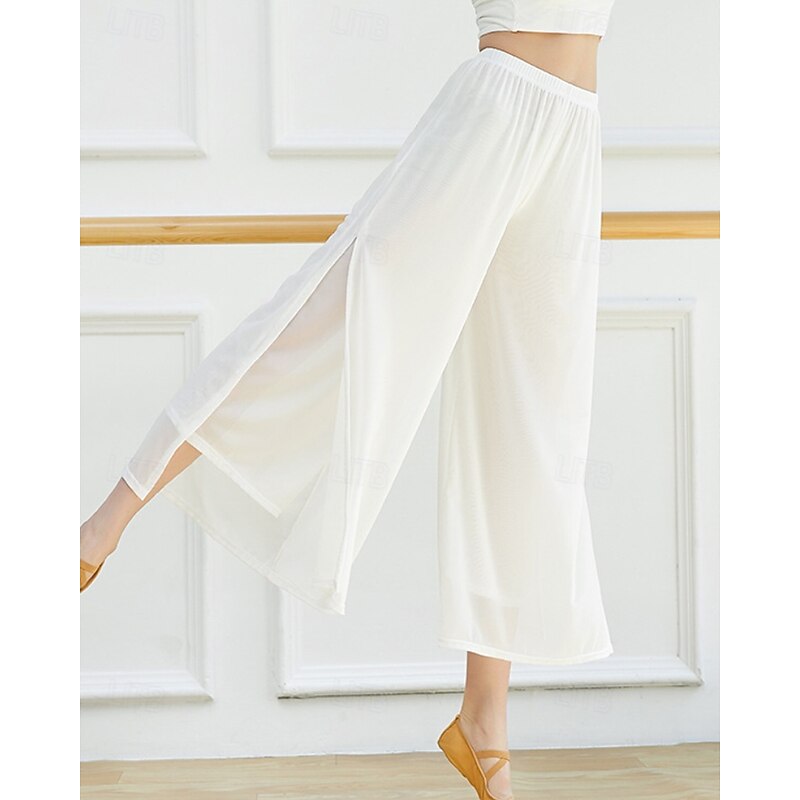 Women's Wide Leg Slacks Streetwear Casual Full Length Natural Plain Elastic Waist Mesh Soft Street Daily Wear Weekend claret Gray Green Lake blue Black Fall Regular Fit2