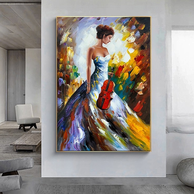 Handmade Canvas Wall Art Modern Violin Girl Classical Oil Paintings Poster Music Studio Music Classroom Decorative for Home Decor Rolled Frameless Unstretched Painting3