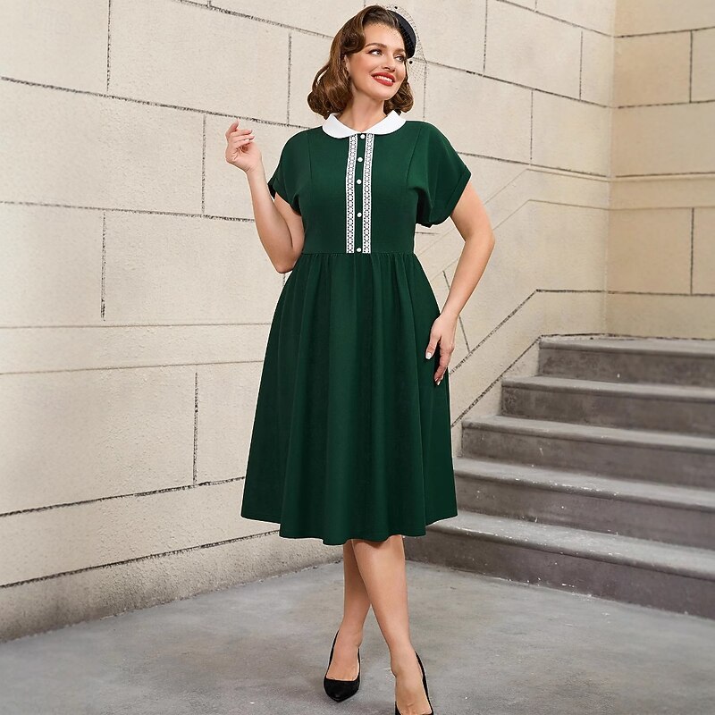 Retro Vintage 1950s Rockabilly Midi Flare Dress Plus Size A-Line Fancy Dress Women's Vacation Homecoming Party & Evening Adults Dress Spring & Summer2