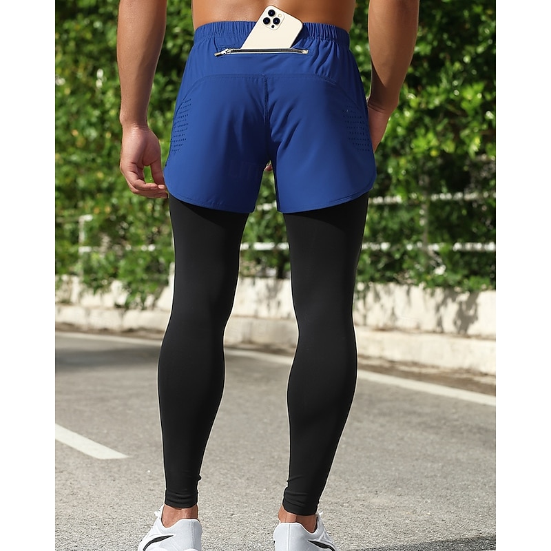 Men's Running Shorts shorts with tights Pocket Bottoms Athleisure Gym Workout Quick Dry Lightweight Breathable Running Yoga Regular Fit Sportswear Activewear Solid Colored Black Blue Grey