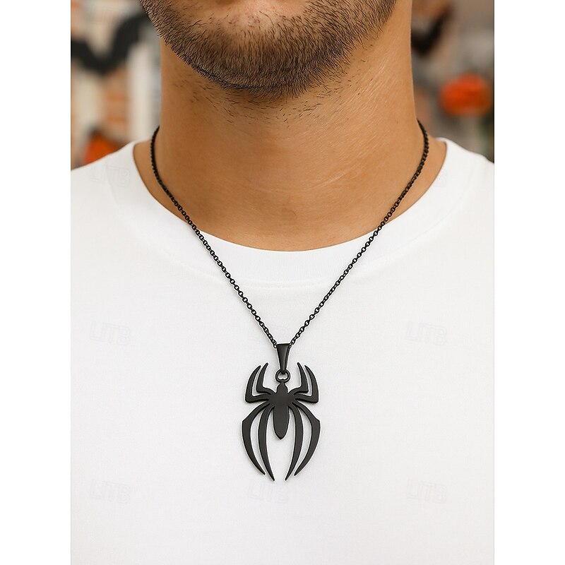 Men's Halloween Spider Pendant Necklace – Alloy Material, Lightweight, Minimalist Gothic Style, Perfect for Parties, Cosplay and Holiday Costume Accessories2