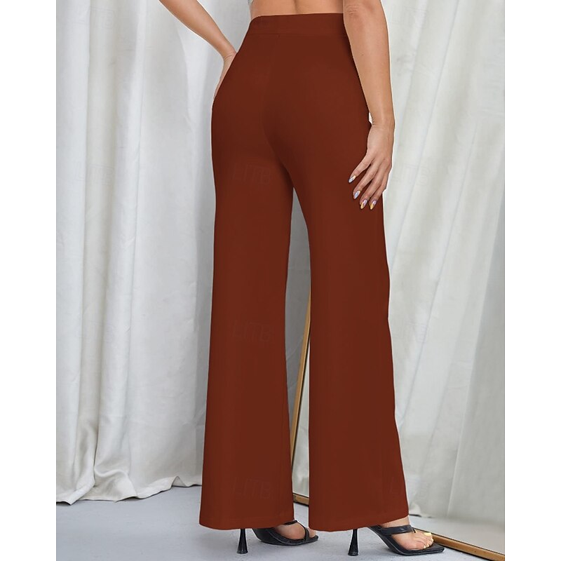 Women's Wide Leg Slacks Streetwear Casual Full Length Natural Plain Elastic Waist Comfortable Street Holiday Daily Wear Black Pink Brown Green Fall Regular Fit2