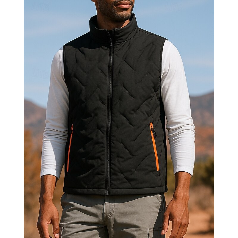 Men's Puffer Vest Thermal Vest Sleeveless Vest Outdoor Thermal Warm Winter Zipper Pocket Polyester Black White Hunting Fishing Climbing3