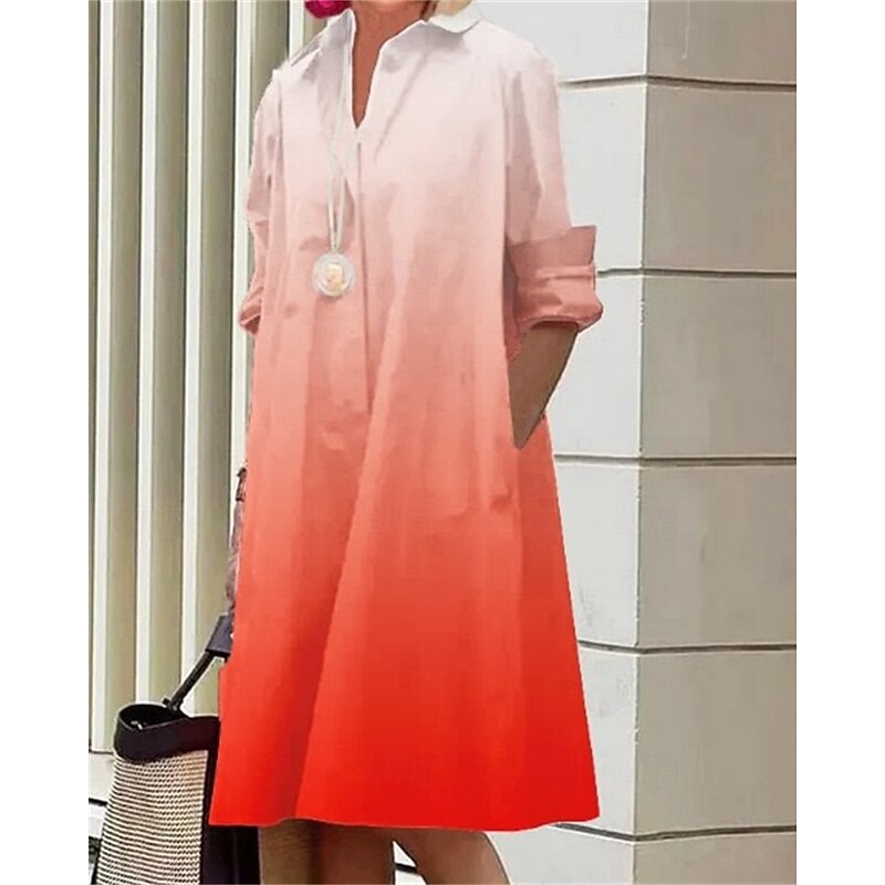 Women's Midi Dress Shirt Dress Casual Dress Fashion Modern Daily Beach Weekend Regular Fit Color Gradient Long Sleeve Shirt Collar Black Yellow Red Blue Spring Fall3