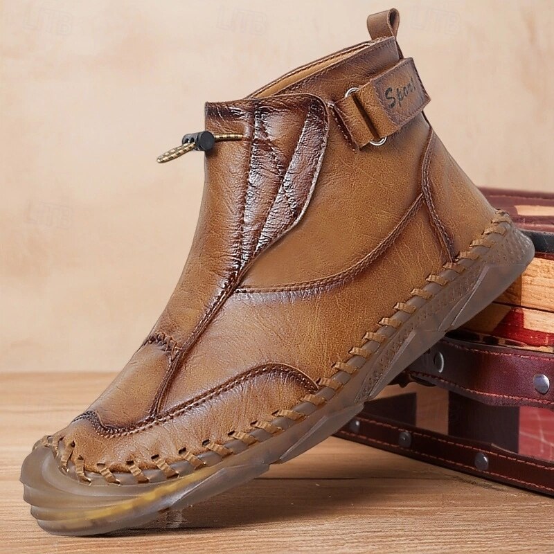 Men's Handmade Moccasin-Style Ankle Boots with Side Zipper – Vintage-Inspired Casual Shoes for Travel, Driving and Weekend Adventures