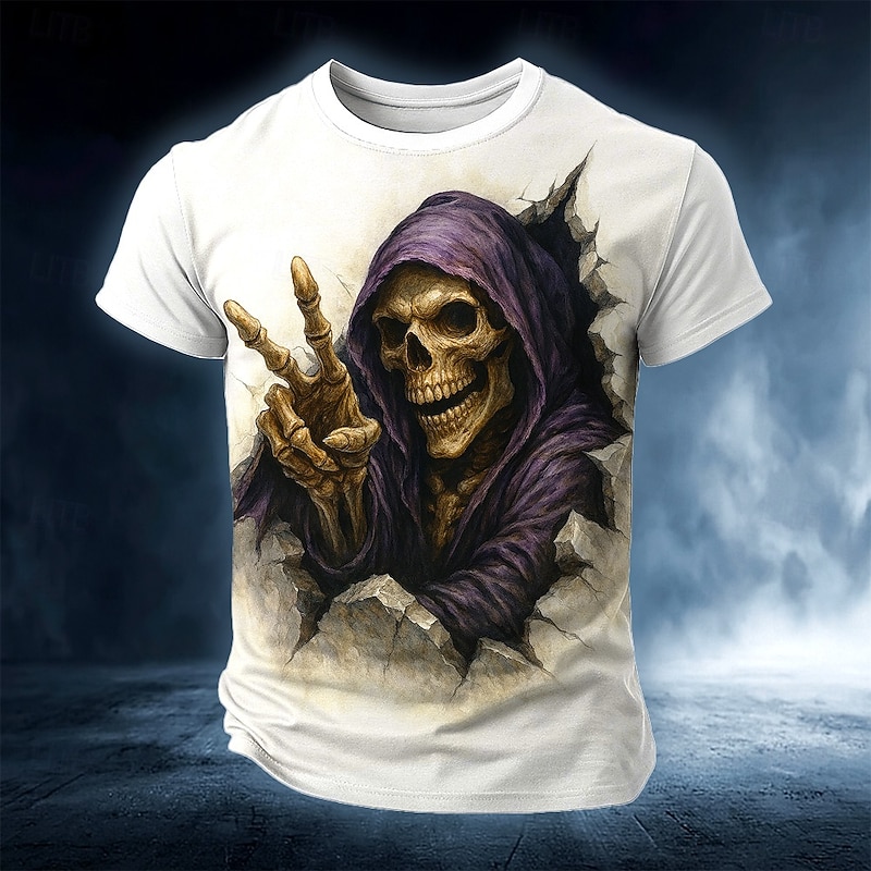 Halloween Men's Skull 3D T Shirt Short Sleeve T shirt 3D Print Crew Neck Shirt Exaggerated Designer Horror Party Street Casual Black White Summer Spring All Seasons Clothing Apparel S M L XL XXL XXXL