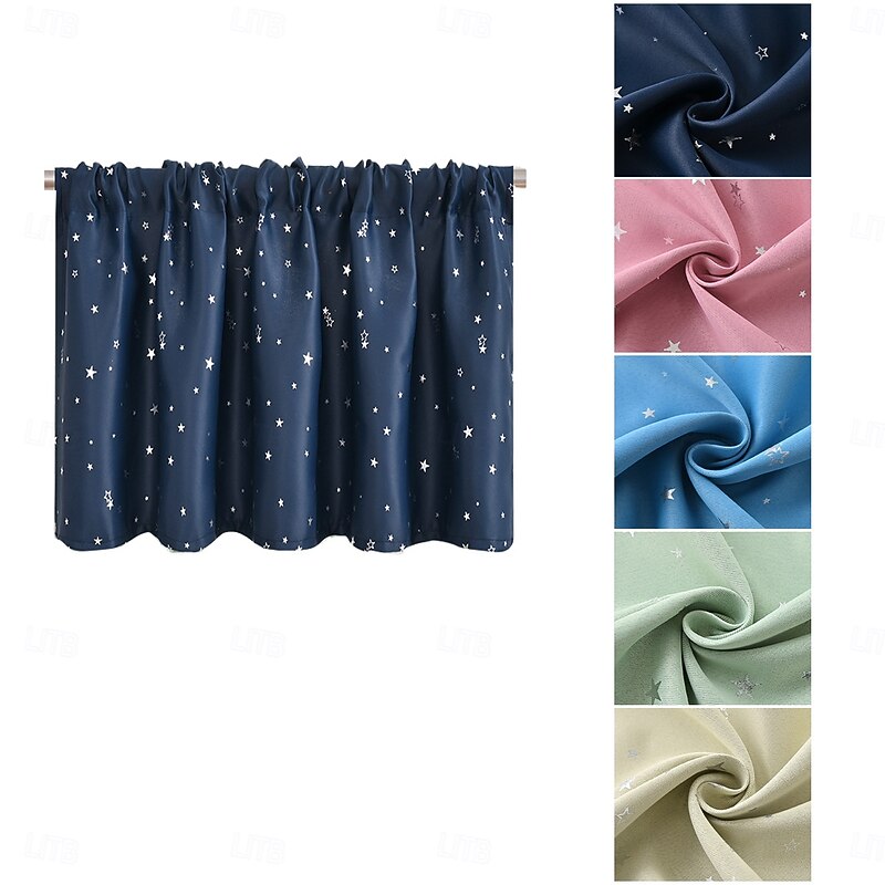 Kitchen Curtain Silver Foil Star Printed Short Curtains - Semi-Blackout Kitchen & Living Room Decor Drapes3