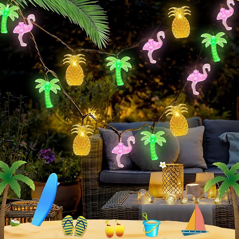 6.5m 30LED Solar String Lights Pineapple Coconut Tree Flamingo Fairy String Lights Holiday Wedding Garden Seaside Party Christmas Decoration2
