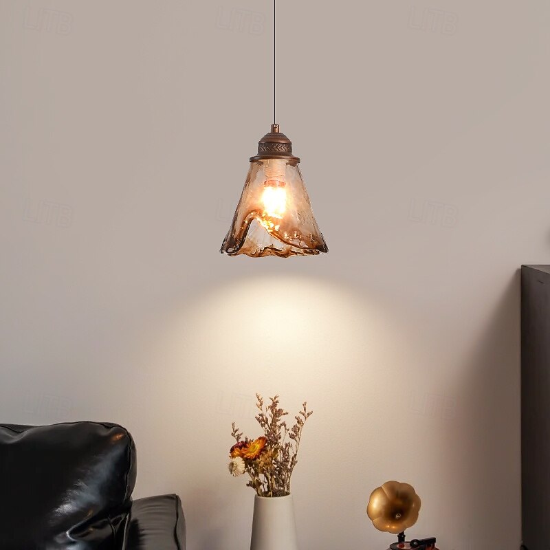 Nordic Style Retro Brown Single-Head Mini Pendant Lighting, Creative Cognac Color Clear Glass Lampshade Chandelier, Simple Metal Lamp Holder Hanging Lamp - Main Image